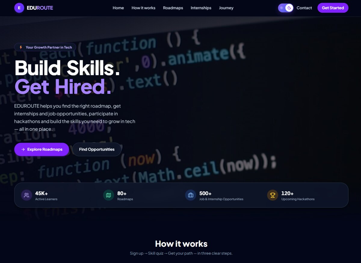 EDUROUTE career roadmap and student opportunities platform built by KotaLabs
